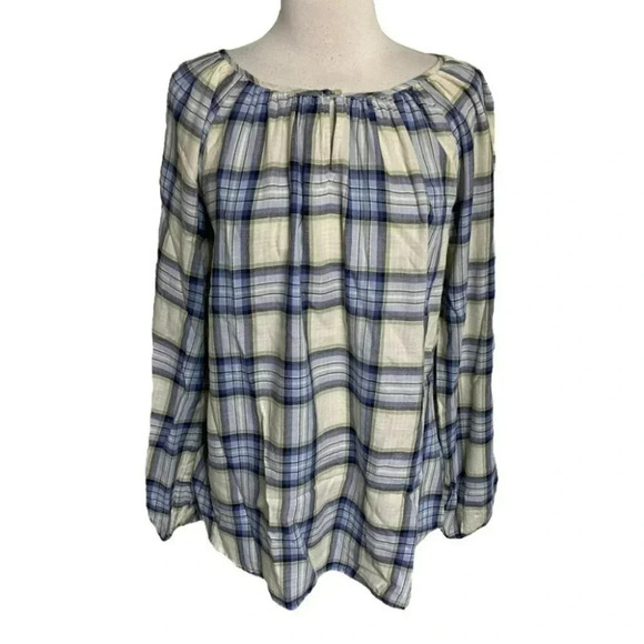 Chaps L blue plaid long sleeve‎ smock flannel top - Picture 1 of 5
